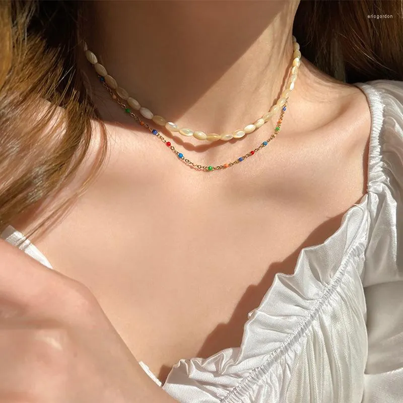 Tour de cou Style naturel coréen couches perles de riz colorées Multi collier femmes mode Design sens collier chaîne bijoux de luxe