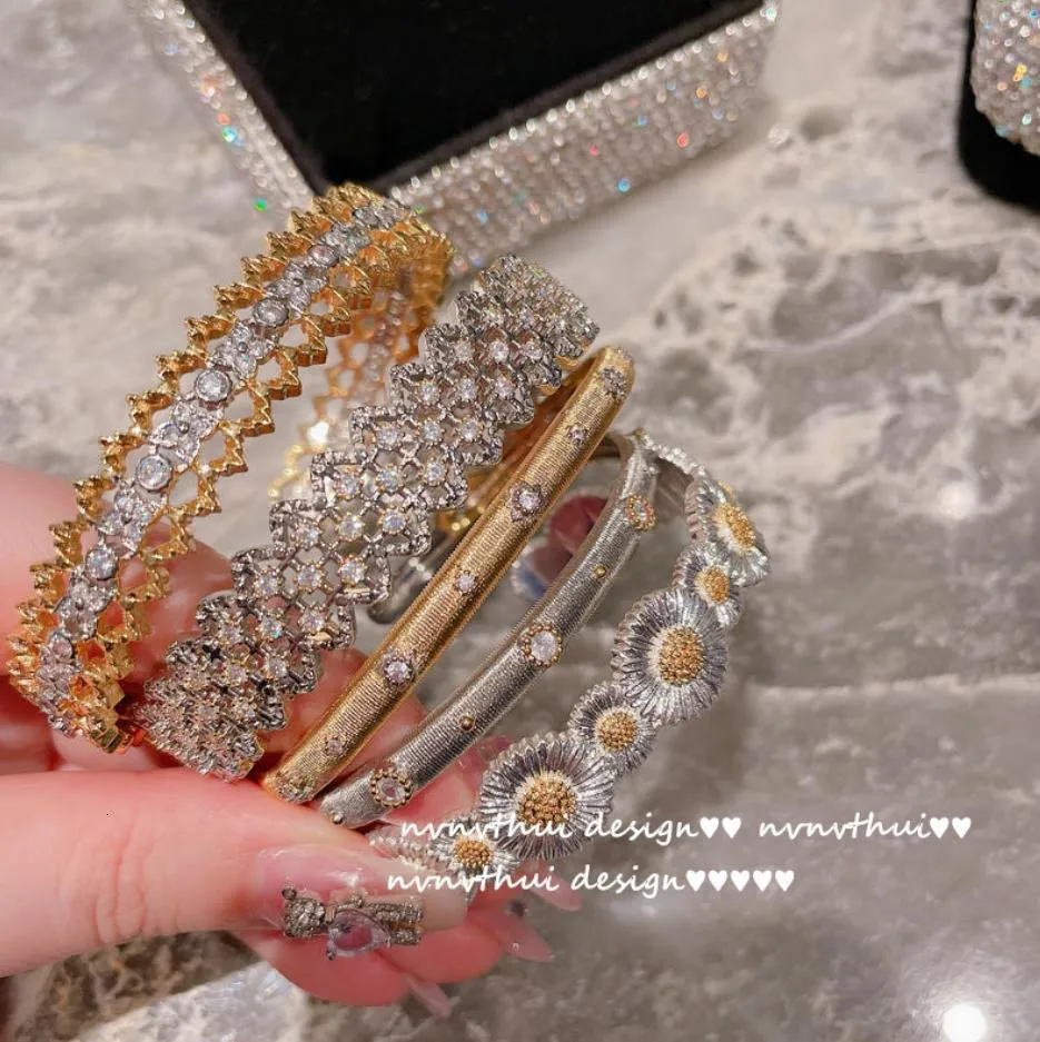Bracelet italien dessin à la main artisanat rétro dentelle bracelet luxe cour maille pleine femmes magnifique doré élargir bracelet 230419