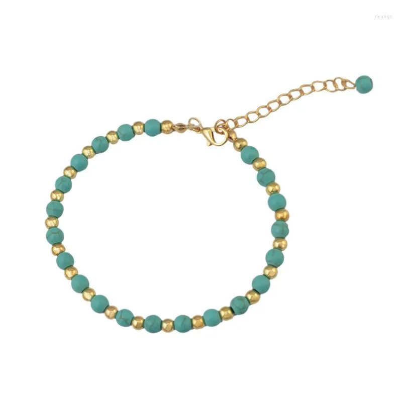 Anklets Bohemian Etnic Style Turquoise Pärled Ankel full sömmar Blue Diamond Hollow Out Flower Disk Tassel Multi-Layer Women's