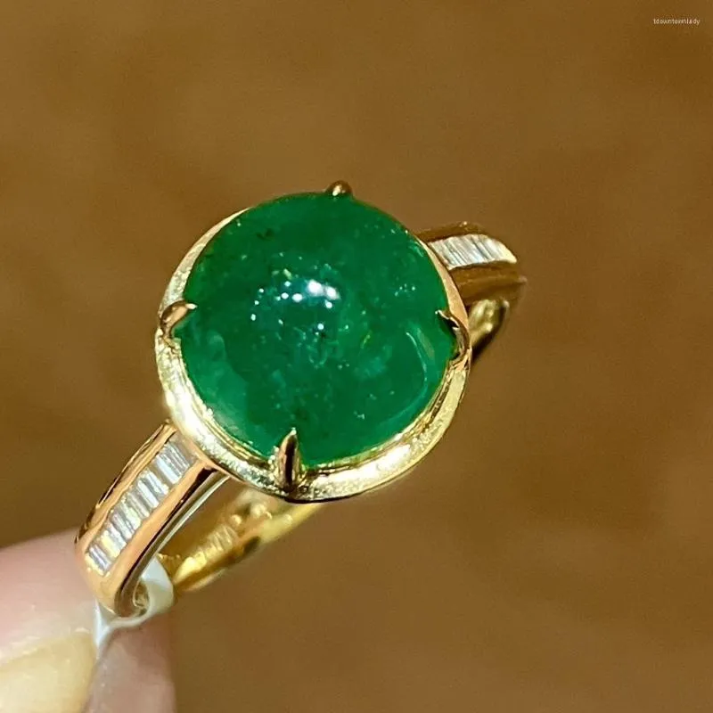 Cluster Rings 2023LR Emerald Ring Pure 18K Gold Jewelry Nature Green 3.65ct Gemstones Diamonds Female For Women Fine