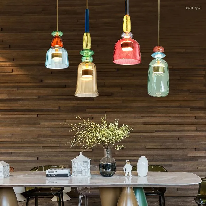 Kolye lambaları Nordic Renk Şeker Avizesi Basit Ins Salonu Tek Kafa Cam Restoran Yatak Odası Bar Light