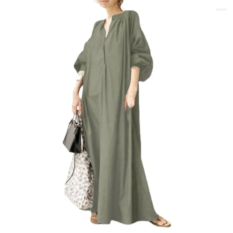 Vêtements ethniques musulman lâche dames Robe 2023 printemps été solide coton lin lanterne manches grande balançoire Robe robes africaines pour les femmes