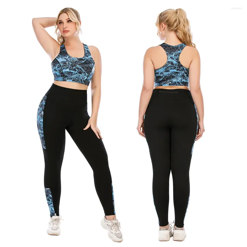 Pantalon de deux pièces pour femmes, survêtement de grande taille pour femmes, ensemble d'été, costume de gymnastique, débardeur de yoga, soutien-gorge, collants de fitness