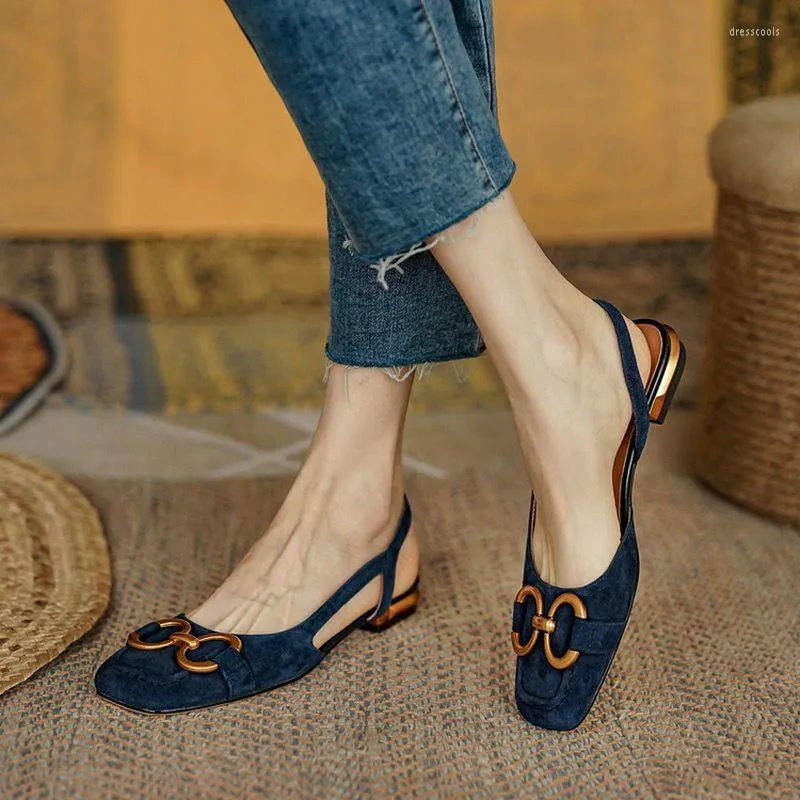 Sandales rétro à talons bas Baotou femmes 2023 été Slingback daim bureau dames chaussures sandale sans lacet femme appartements