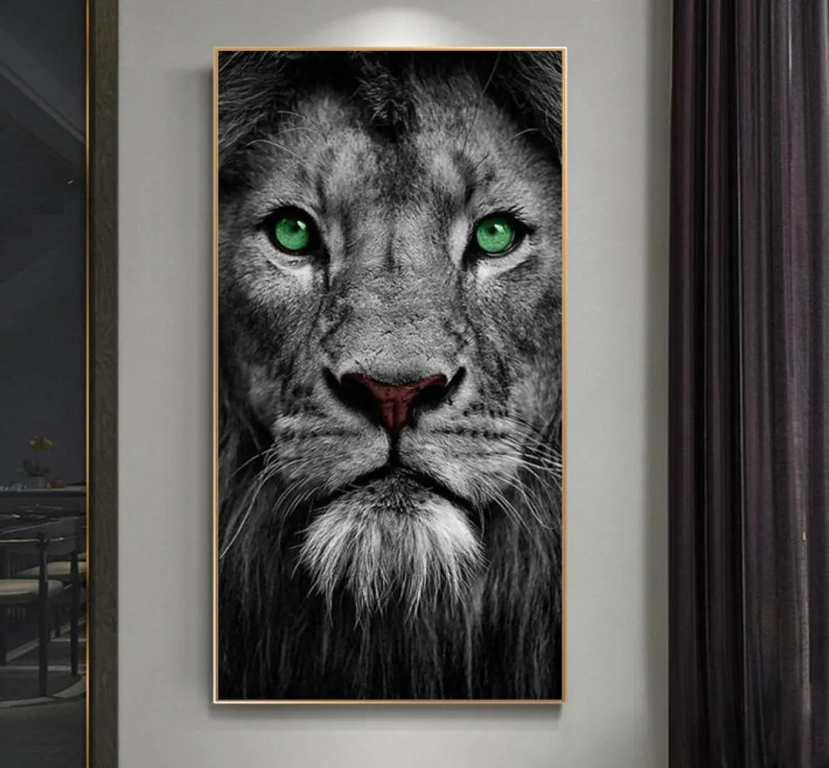 Green Lion Canvas Print Big Animal Wall Art For Living Room Home Decor