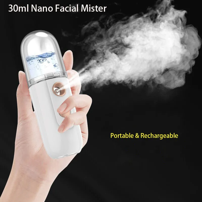 Nano Facial Mister 30 ml Mini Face Firidifier Portable Facial Sprayer USB Raddbar praktisk hudvårdsmaskin för ansikts fukt, daglig smink