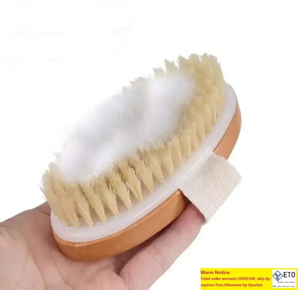 In Stock Bath Brush Dry Skin Body Soft Natural Bristle SPA The Brush Wooden Bath Shower Bristle Brush SPA Body Brushs Without Handle