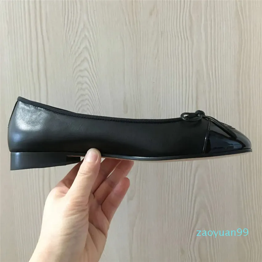 2023 Ballerine scarpe basse classiche in pelle di tweed panno bicolore cucito fiocco rotondo moda casual scarpe da donna più colori taglie 34-43