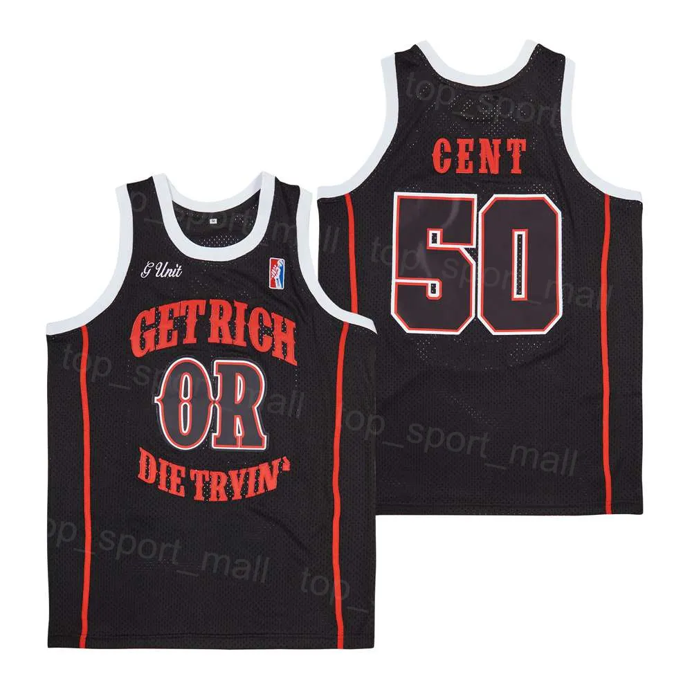 Movie Cent Basketball Jersey G -enhet Get Rich or Die Tryin Hiphop Breattable Team Black Hiphop High School for Sport Fans Pure Cotton College Retro Shirt Summer