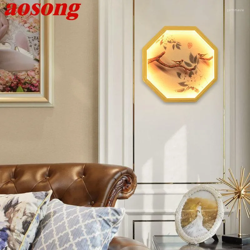 Lampade a parete Aosong Lampada da immagine interna LED MODER Creative Flowers and Birds Sconce Lights for Home soggiorno camera da letto