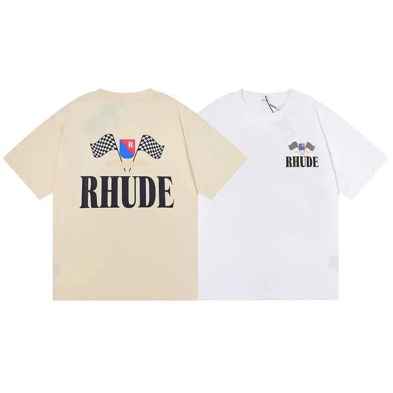 Designer Fashion Abbigliamento Tees Hip hop TShirts Rhude Flag Print Uomo Donna Estate T-shirt in puro cotone sciolto Trend Brand Coppia Abito Streetwear Top Abbigliamento sportivo