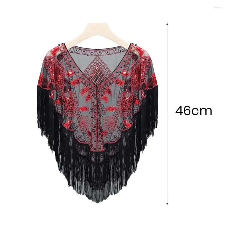 Scarves Lace Beaded Shawl Sequined 1920s Women's Tassel Fringe Faux Pearl Sheer Mesh Wrap Cape V Neck