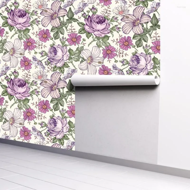 Wallpapers Blooming Purple Flower Wallpaper Multicolor Floral Peel And Stick Wall Paper Removable Self Adhesive Mural Decor