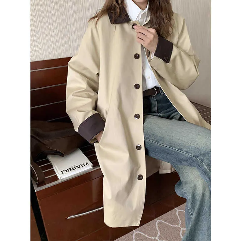 Trench coats femininos contraste meados de comprimento trench coat para o outono novo estilo design estilo leite usar manga comprida roupas femininas