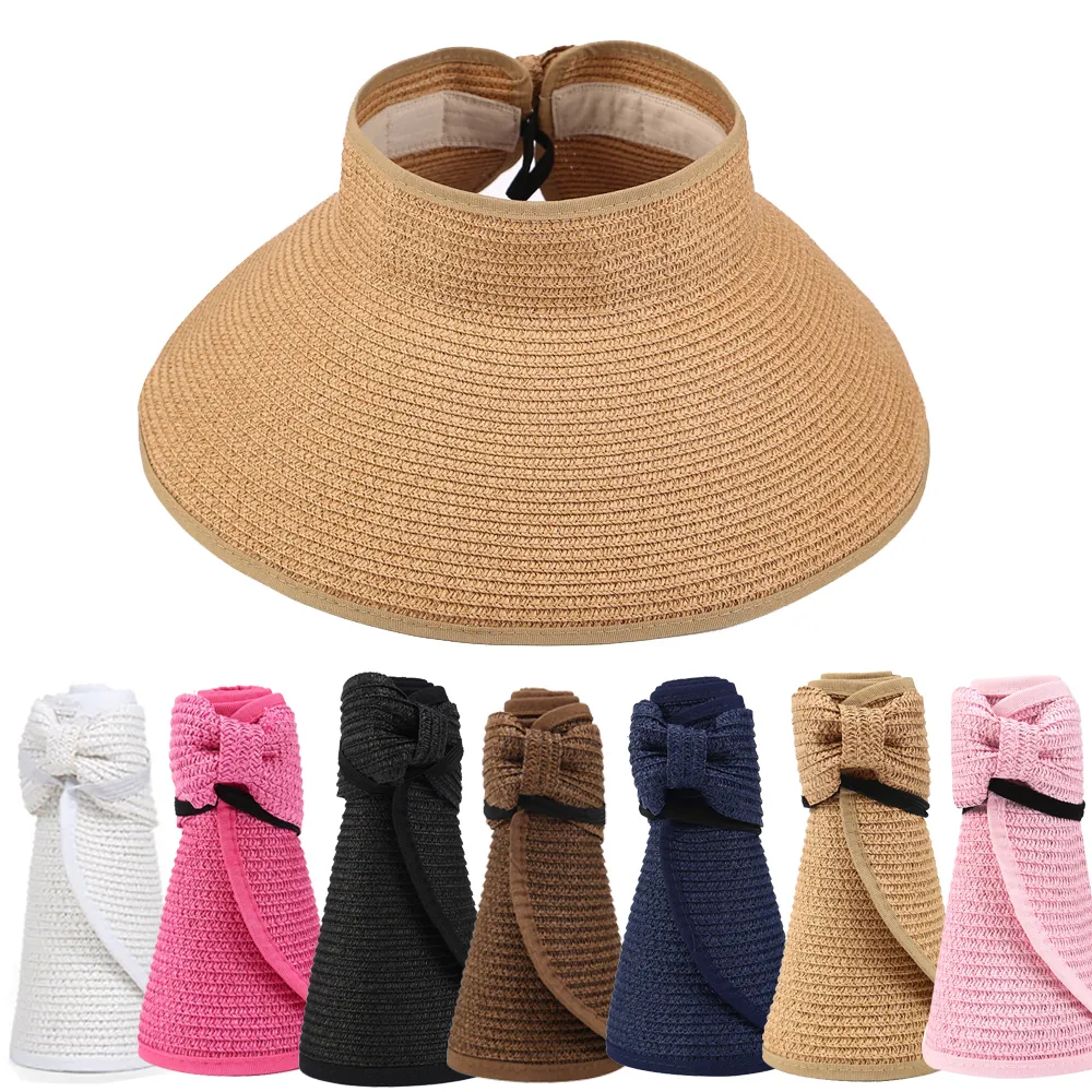 Visiere Visiere estive da donna Cappello pieghevole Cappello da sole Cappelli da spiaggia a tesa larga larga Cappello di paglia chapeau femme Cappellini di protezione UV da spiaggia 230419