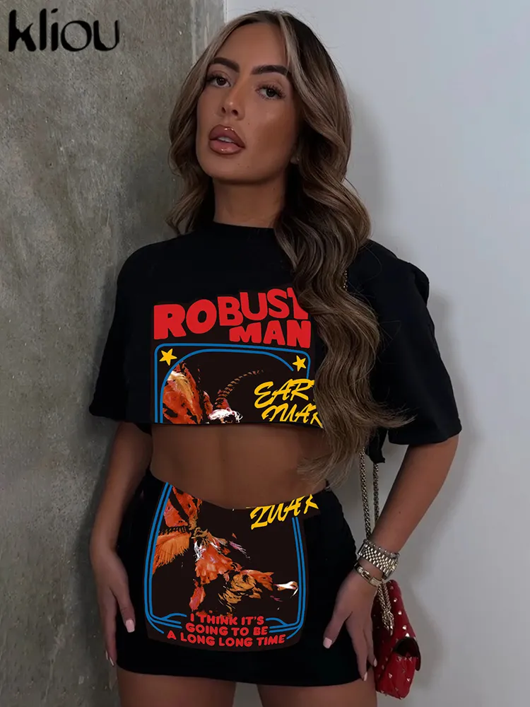 Save Big on Bulk Women's Two Piece Outfits Trendy Two Piece Skirt And Crop  Top Set: Crew Neck, Bare Midriff Mini Skirt Outfit For Women's Streetwear 