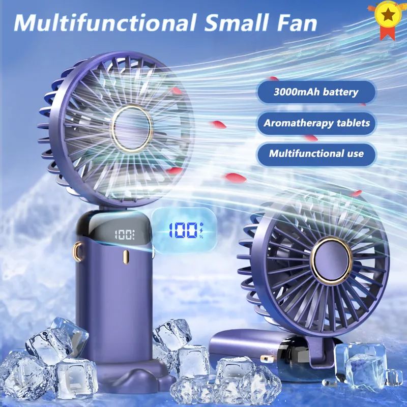 Portable Air Coolers Portable Hand Helda Fan Office Desktop Multifunktionell vikbar dubbelhuvud litet elektriskt fläkt med en nacke lanyard 230419