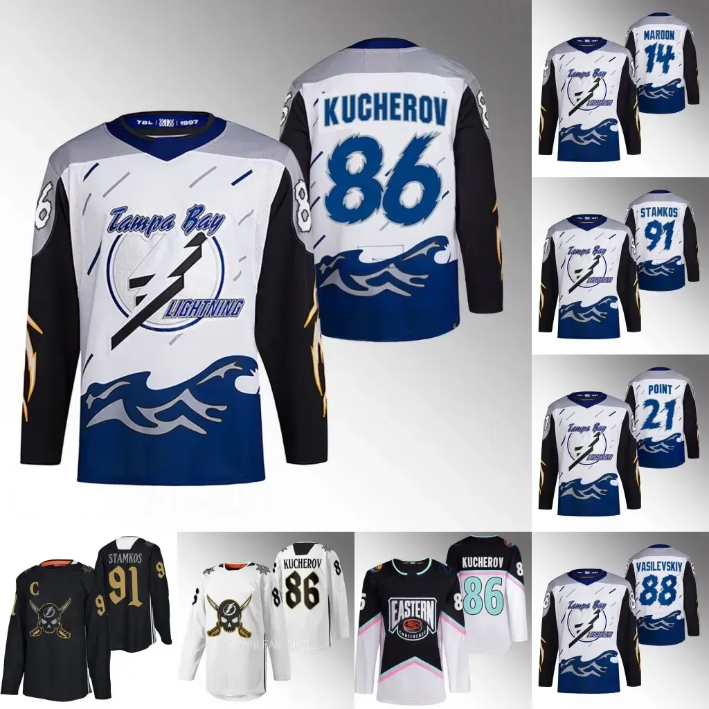 Tampa''Bay''Lightning''Nikita Kucherov 2023 Reverse Retro Jersey Andrei Vasilevskiy Steven Stamkos Sergachev Brayden Anthony Cirelli Hedman