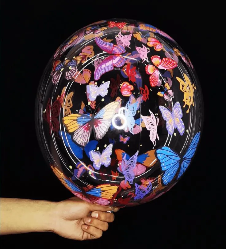 Gedrukte stuiterbal 20 inch ingekleurde vlinder feestdecoratie lichtgevend speelgoed drijvende ballon ml262690903