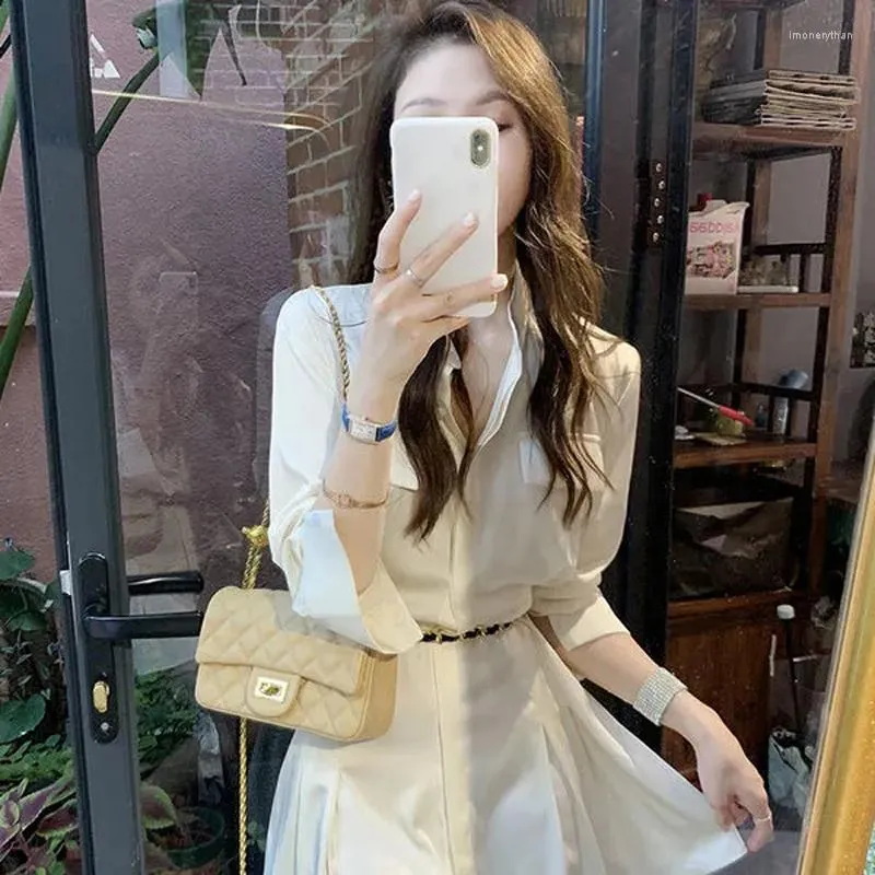 Casual Dresses Dress Shirt Women Långärm Sexig mini Solid White Tunic Elegant Button Spring Autumn Korean Fashion