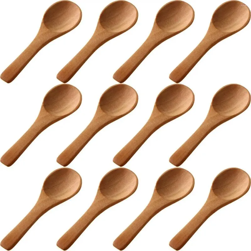 Tea Scoops 50 Pieces Small Wooden Spoons Mini Nature Wood Honey Teaspoon Cooking Condiments For Kitchen (Light Brown)
