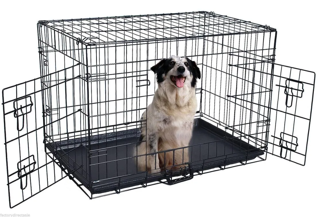 42039039 2 portes fil pliant cage pour animaux de compagnie chien chat Cage valise chenil parc avec plateau 5342766