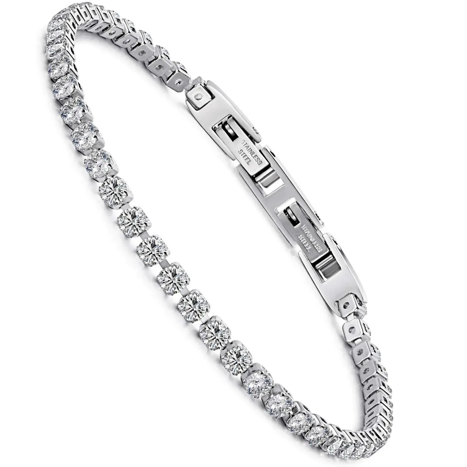 Bracelets de charme WelMag Zircon Bracelet en acier inoxydable bracelet pour femmes 19 cm dragonne strass mode filles bijoux décoratifs Couple 231120