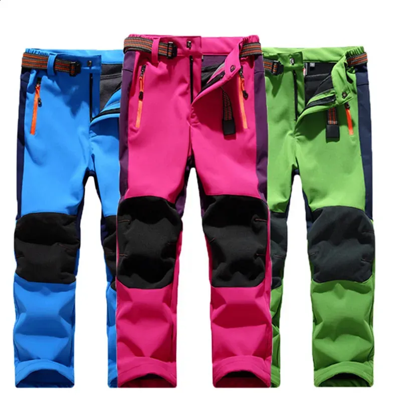 Byxor Spring Windproof Waterproof Children Outdoor Kids Pants pojkar flickor mjuka skalbyxor varma tonåringar klättrar byxor svettbyxor 231120