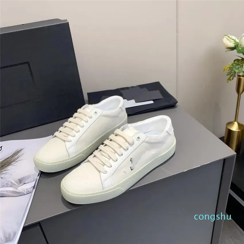 Med Box Designer Luxury Canvas Court Classic SL/06 ENjresserade skor 2023SS broderade låga topplädersneakers