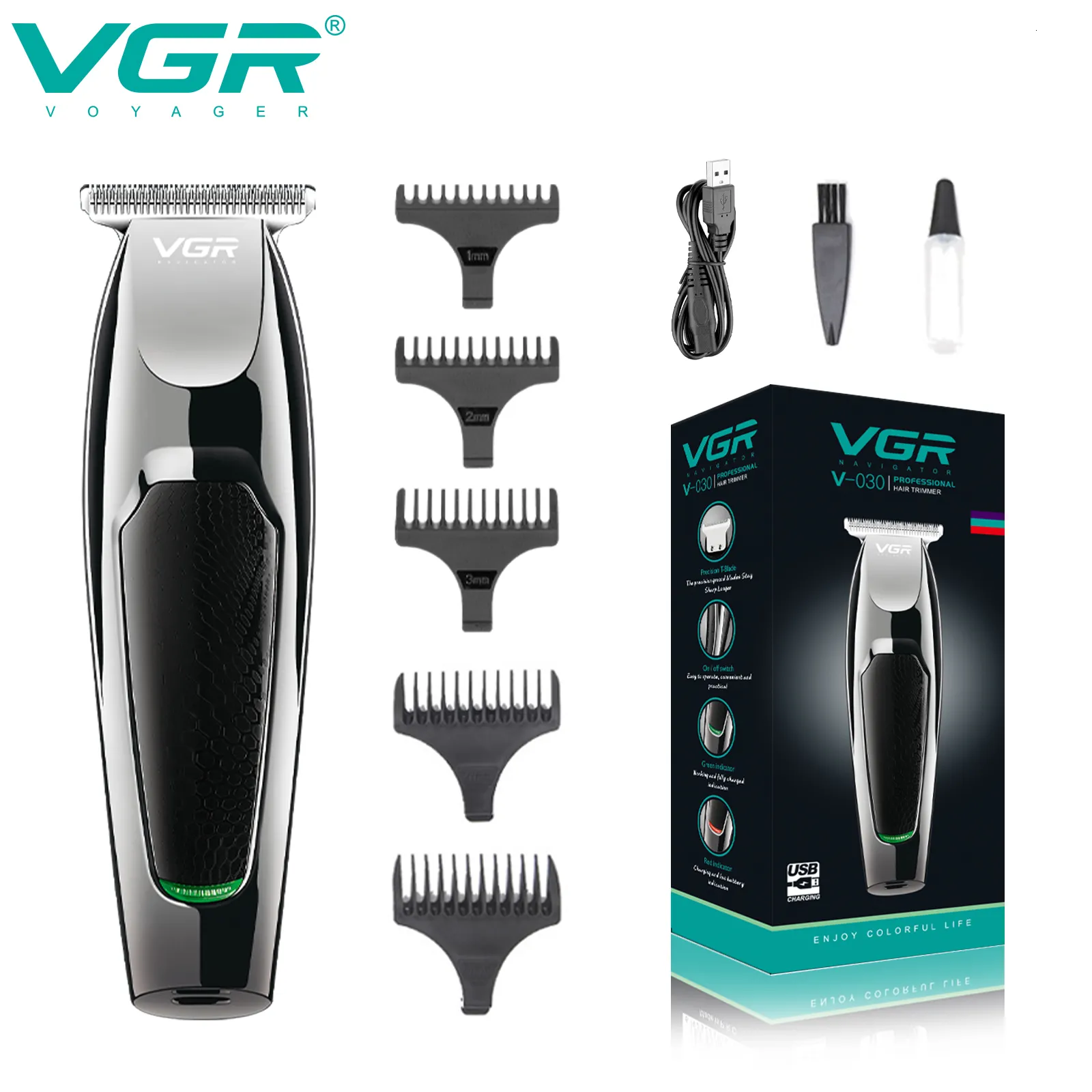 Haar Trimmer VGR Haar snijdmachine Oplaadbare kapselmachine Draadloze haar Trimmer Professional Hair Clipper Trimmer voor mannen V-030 230419