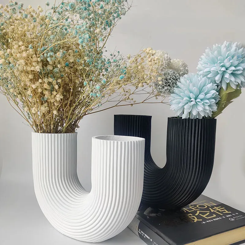 Vases Nordique résine U forme Vase Style moderne décor pour bureau cuisine bureau intérieur salle à manger maison fleurs séchées Vase chambre ornement 231120
