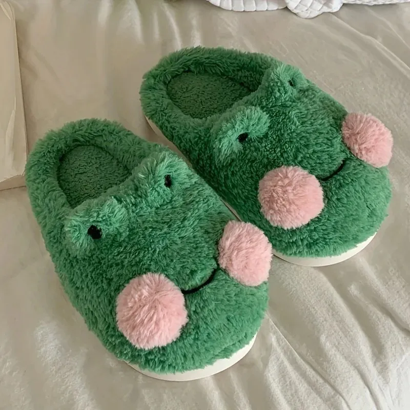 Slipper Frog Plush Novelty Slippers Kawaii Warm Cozy Closed Toe Fluffy Indoor Shoes Bedroom Mute 231118