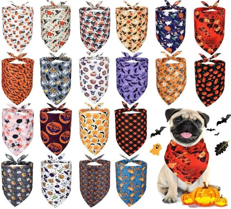 20 stycken Halloween Dog Bandanas Pumpkin Ghost Dog Triangle Scarf Bibbs Pet Triangle Plaid Kerchiefs för små medium stora husdjur9681437767