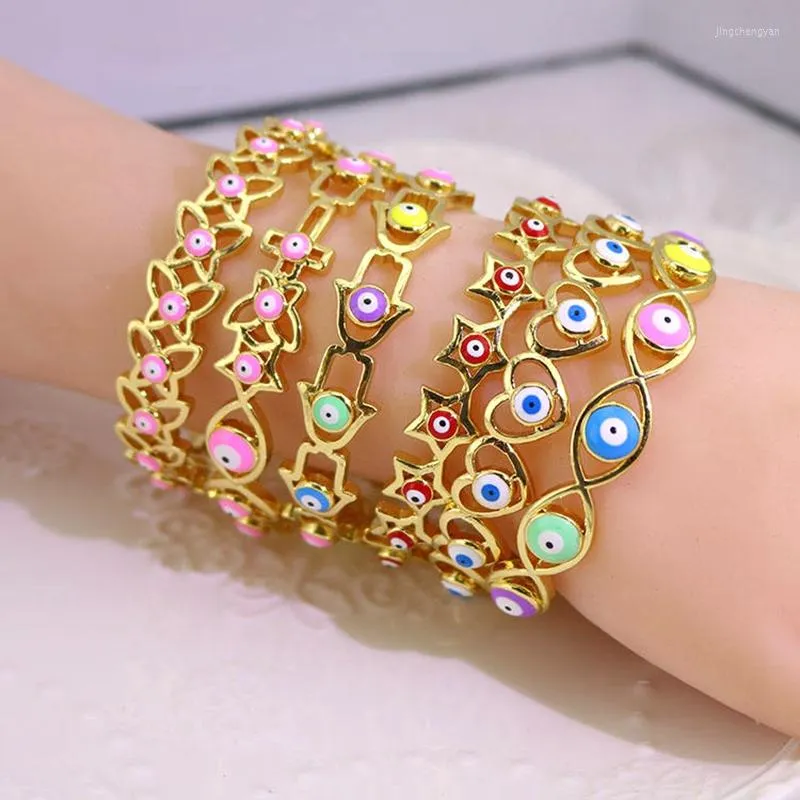 Bangle 5 -stks Turkse charme kleurrijk emailoog geometrisch koper verstelbare gelukkige manchet bracele voor vrouwen meisjes feest bruiloft