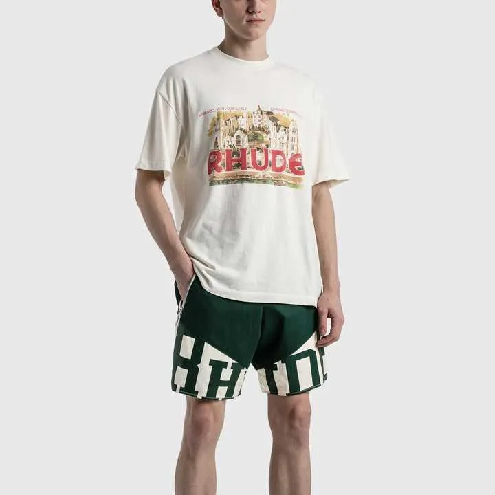 Tasarımcı Moda Giyim Tees Hip hop Tişörtleri Rhude Yeni Eklenmiş Baskı Çift Yaz Popüler Plaj Şortları Gündelik Spor Şortları Streetwear Spor Giyim Üstleri