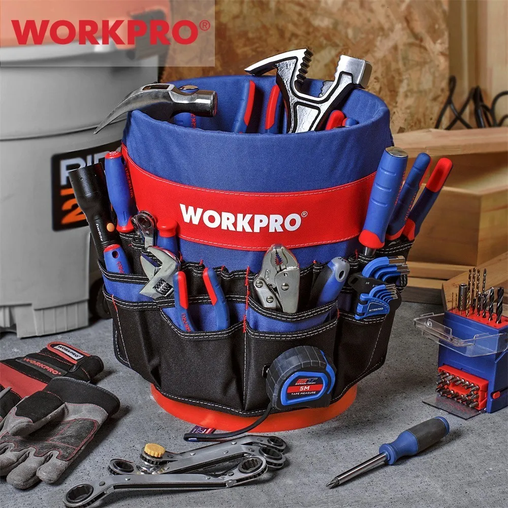 Borsa portautensili WORKPRO Borsa portautensili con 51 tasche Si adatta a secchio da 3,5-5 galloni Cintura portautensili Organizer per attrezzi Secchio escluso 230419