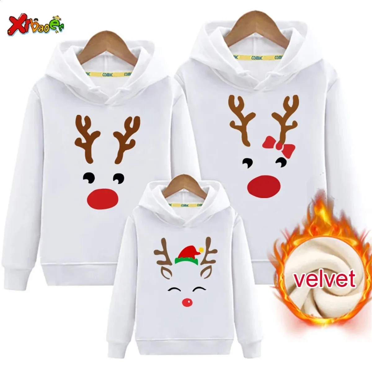 Familie passende Outfits Hoodies warme Weihnachten Pullover Pyjamas Erwachsene Kinder Geschenk Kinder Kleidung Sweatshirt plus Samt 231118