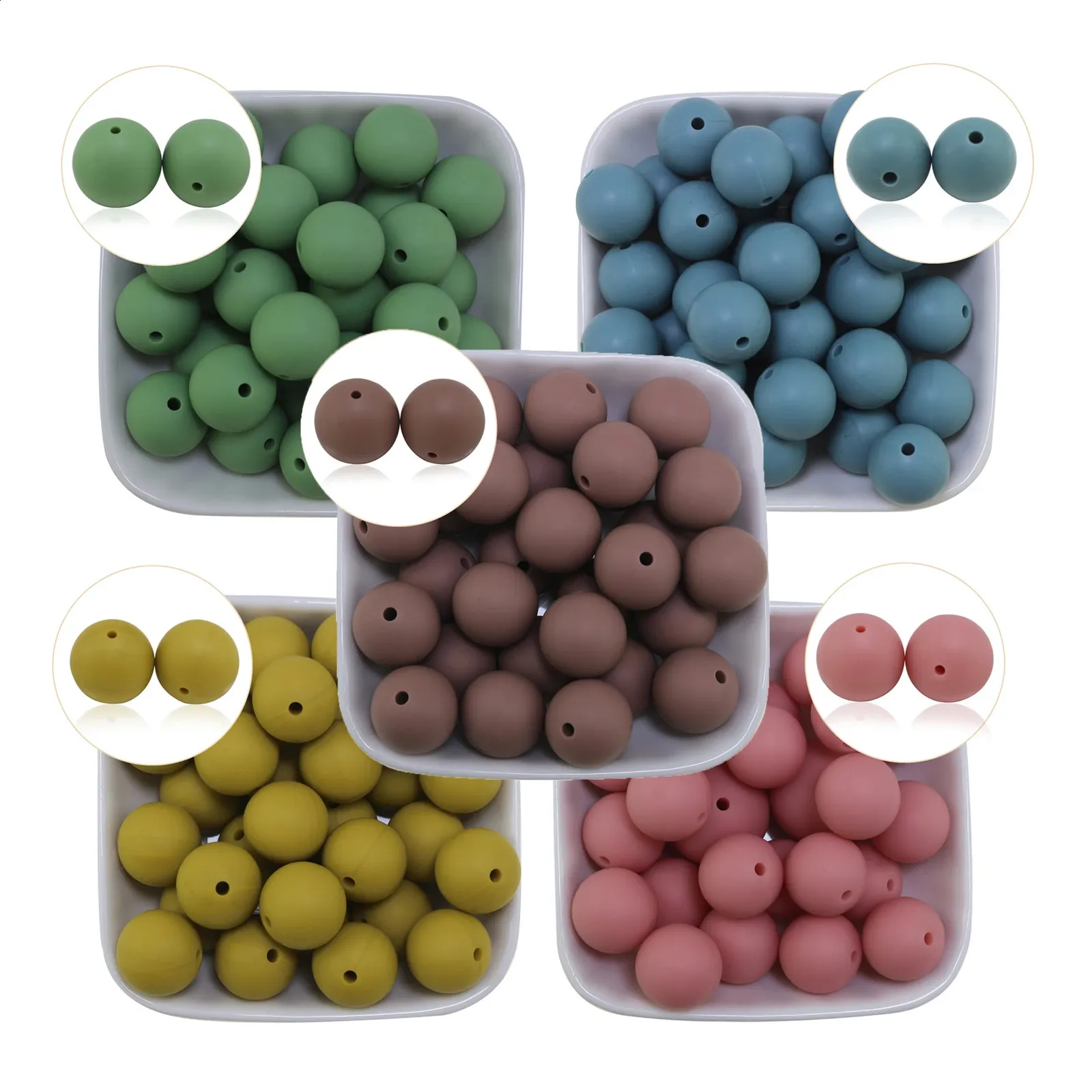 Teathers Toys 20pcs Gray Bule Coffse Blush Doatmeal Silicone Beads 15mm Baby Baby Leghing DIY Round Rould Rould for Bracelet Wholesale 231118