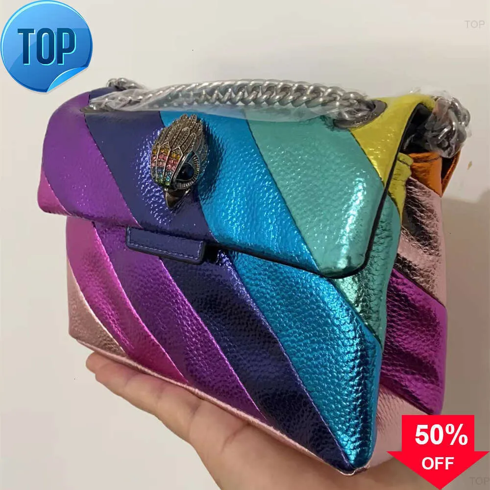 Kurt Geiger London Kensington Mini Pul Leather Rainbow Cross Body Väska och handväska lyxig axel liten messenger ljus lyx