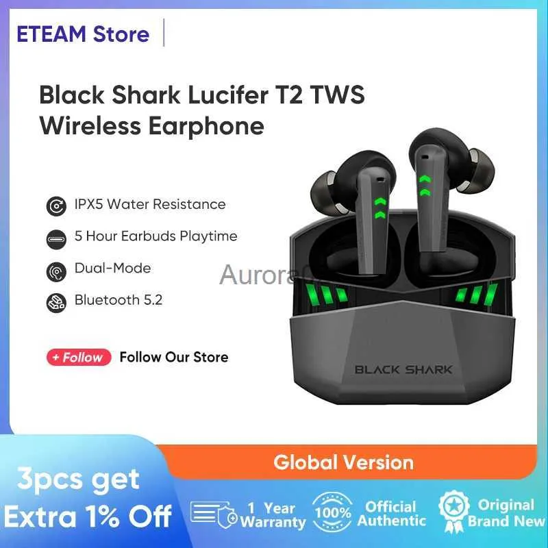 携帯電話イヤホンブラックサメルシファーT2 TWSワイヤレスイヤホンイヤホンBluetooth 5.2 Gaming Headset Dual Mode for Black Shark 4 Pro 4s Earphone YQ231120