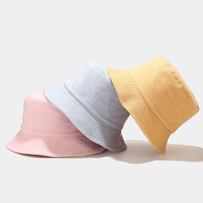 Unisex plain terry towel bucket hats Travel Sun Bucket Hat fishing cap df071