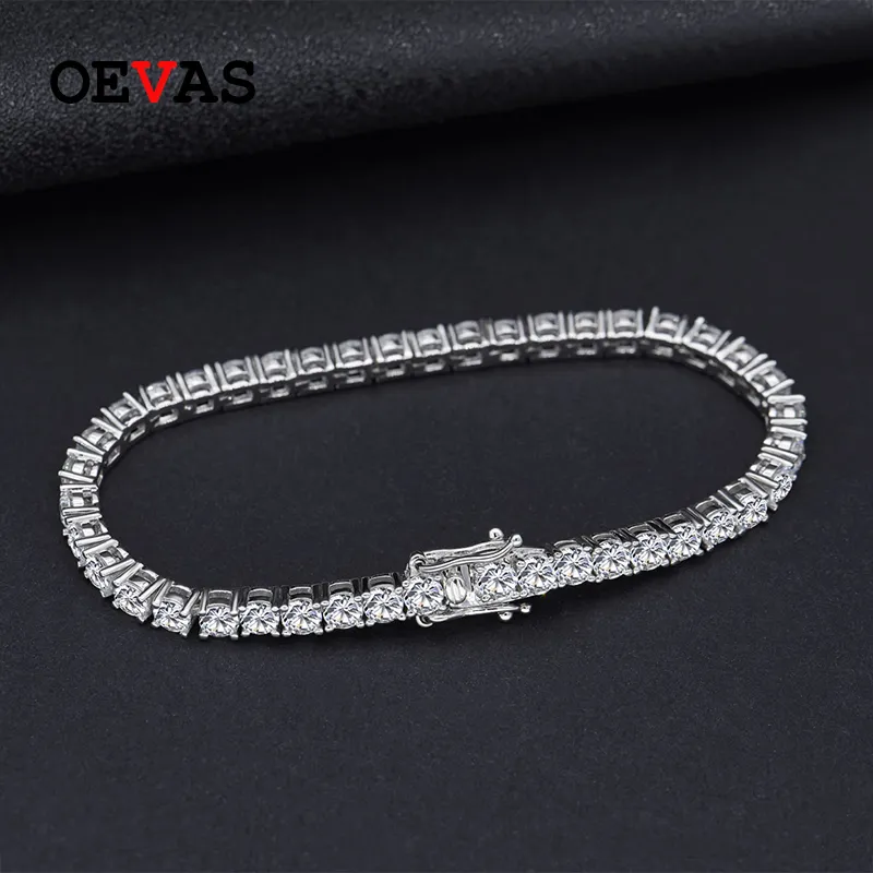 Chain Oevas 100 ٪ 925 Sterling Silver 3mm تم إنشاؤها الماسي الأحجار الكريمة سحر الزفاف تنس سوار فاخر المجوهرات الجملة Dropship 230419