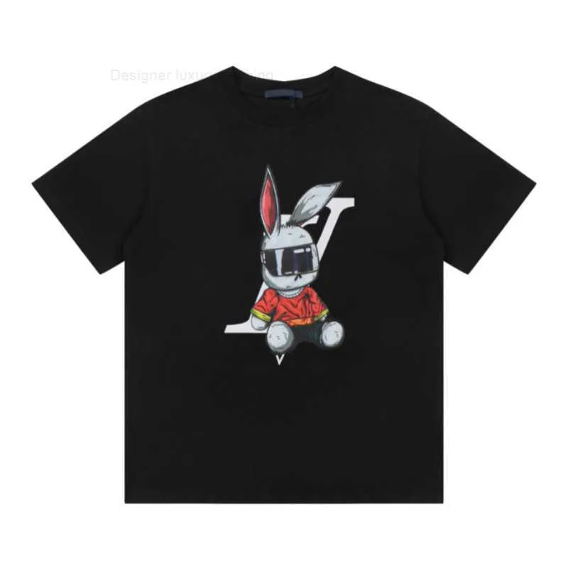 Funny t Shirts 2023 New Designer Trendy Tshirt Chest Letter Laminated Printing Shortsleeved High Street Loose Casual Tshirt Mens and Womens Tops Cute Rabbit Print 5V