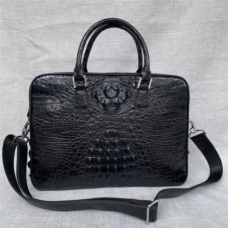 Porte-documents exotique véritable peau de crocodile fermeture à glissière hommes d'affaires porte-documents pour ordinateur portable sac à bandoulière véritable alligator cuir mâle grand sac à main