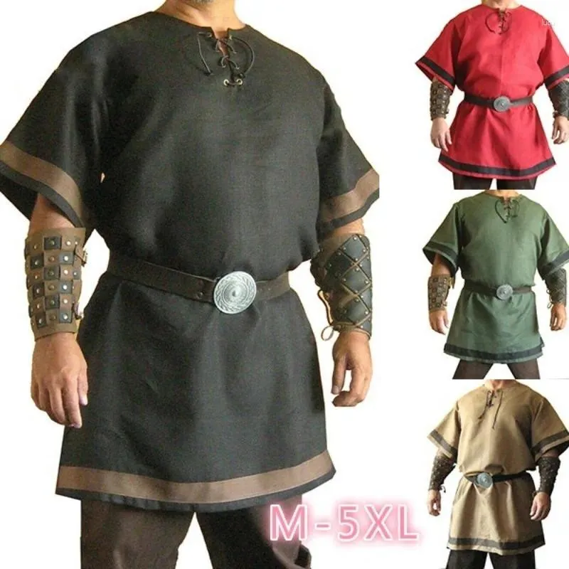 Homens Casuais Camisas Homens Camisa Medieval Pirata Cosplay Traje Manga Longa Solta Robe Celtics Túnica Guerreiro Cavaleiro Top