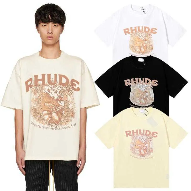 Roupas de moda de grife Tees Hip hop TShirts Rhude Herbal Plant Simple Color Printing Pure Cotton Popular Casual T-shirt Men Casais Streetwear Tops Sportswear