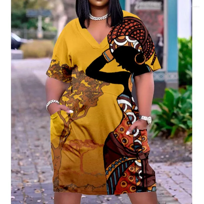 Casual Dresses Sexiga flickor Native African Women Fashion Midi Dress Party Bohemian Beach Female Faldas Sundress Elegant Pocket