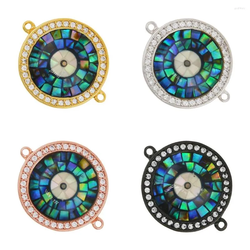 Pendant Necklaces 2023 Turkish Twin Hole Evil Luck Eye Shell Charms CZ Paved Round Jewelry For Women Bracelet DIY Accessories Supply