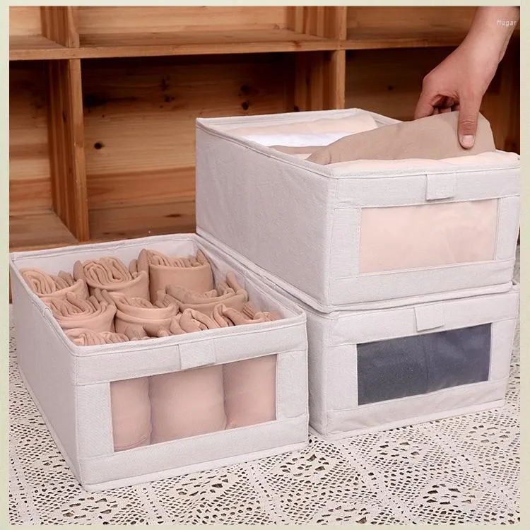 Storage Bags Cotton And Linen Pants Box See-Through Window Clothes Bag Foldable Underwear Socks