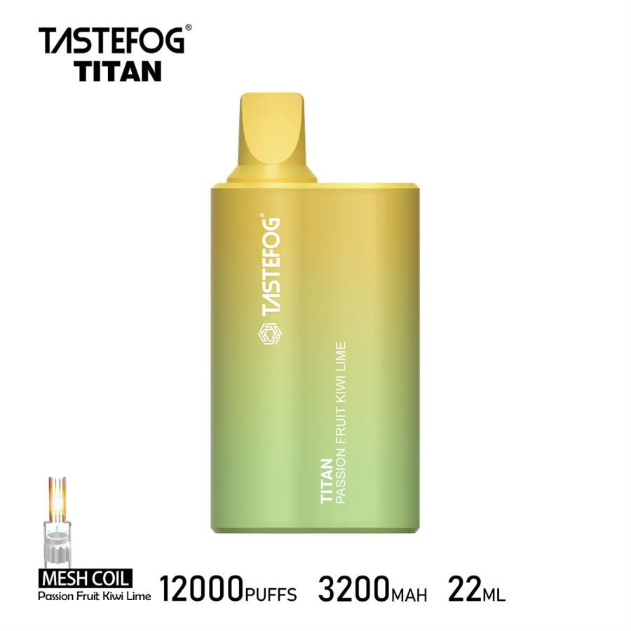 100 % Original Tastefog Titan 12000 Puffs Riegel, Einweg-Vape-Pen, E-Zigaretten, 22 ml, vorgefüllte Pods, Kartusche, 3200 mAh, große Batterie, Puffs 12 K, 2 %, 10 Geschmacksrichtungen, schnelle Lieferung